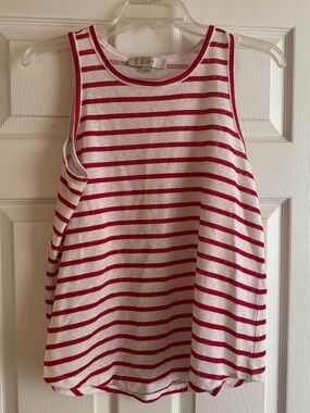 LOFT White and Red Striped Sleeveless Top